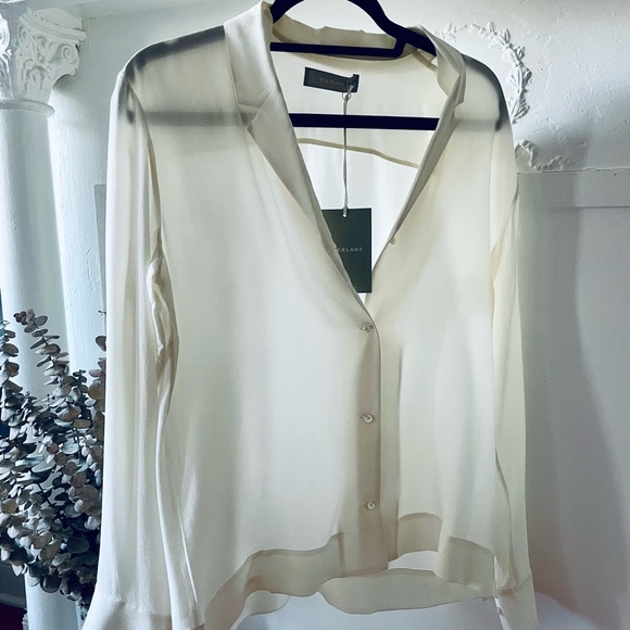 Everlane The Clean Silk Notch Shirt BNWT Off White - Picture 2 of 6